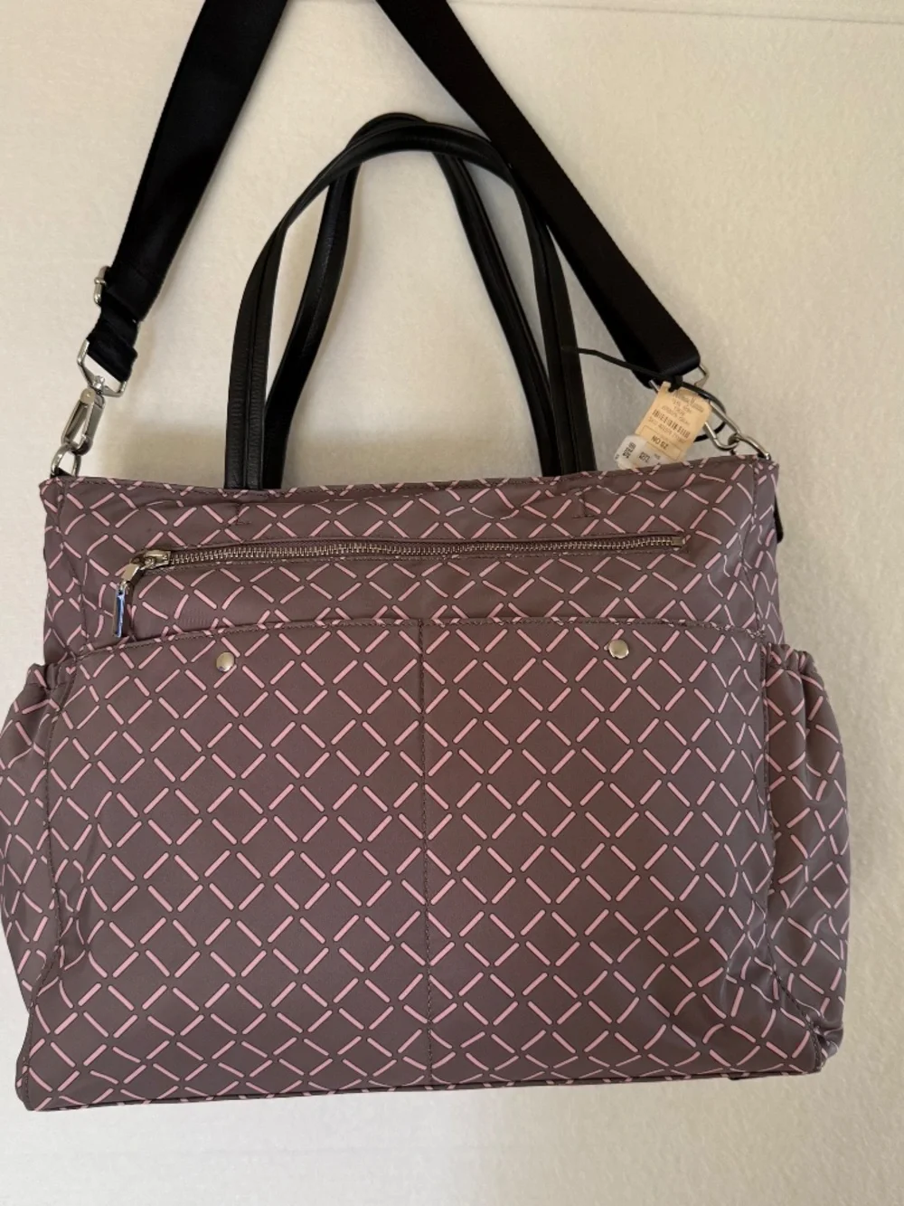 NWT Milly Luxe Baby Diaper Bag with Changing Pad in Gray and Pink